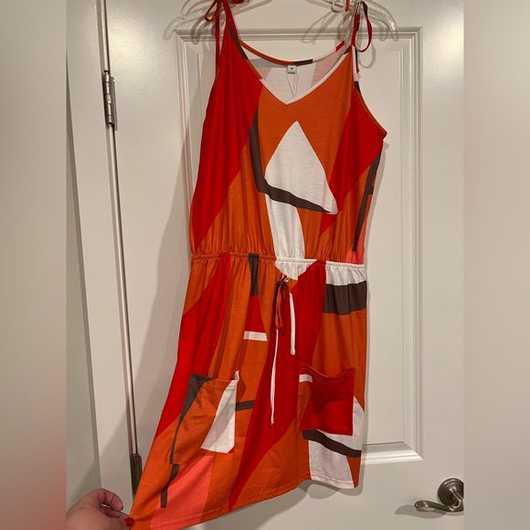 Red/Orange/Brown/Cream Dress size M - Picture 4 of 8